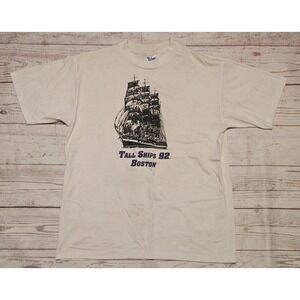 Vintage 1992 TALLS SHIPS BOSTON Large White Shirt Sail Harbor Massachusetts 90s